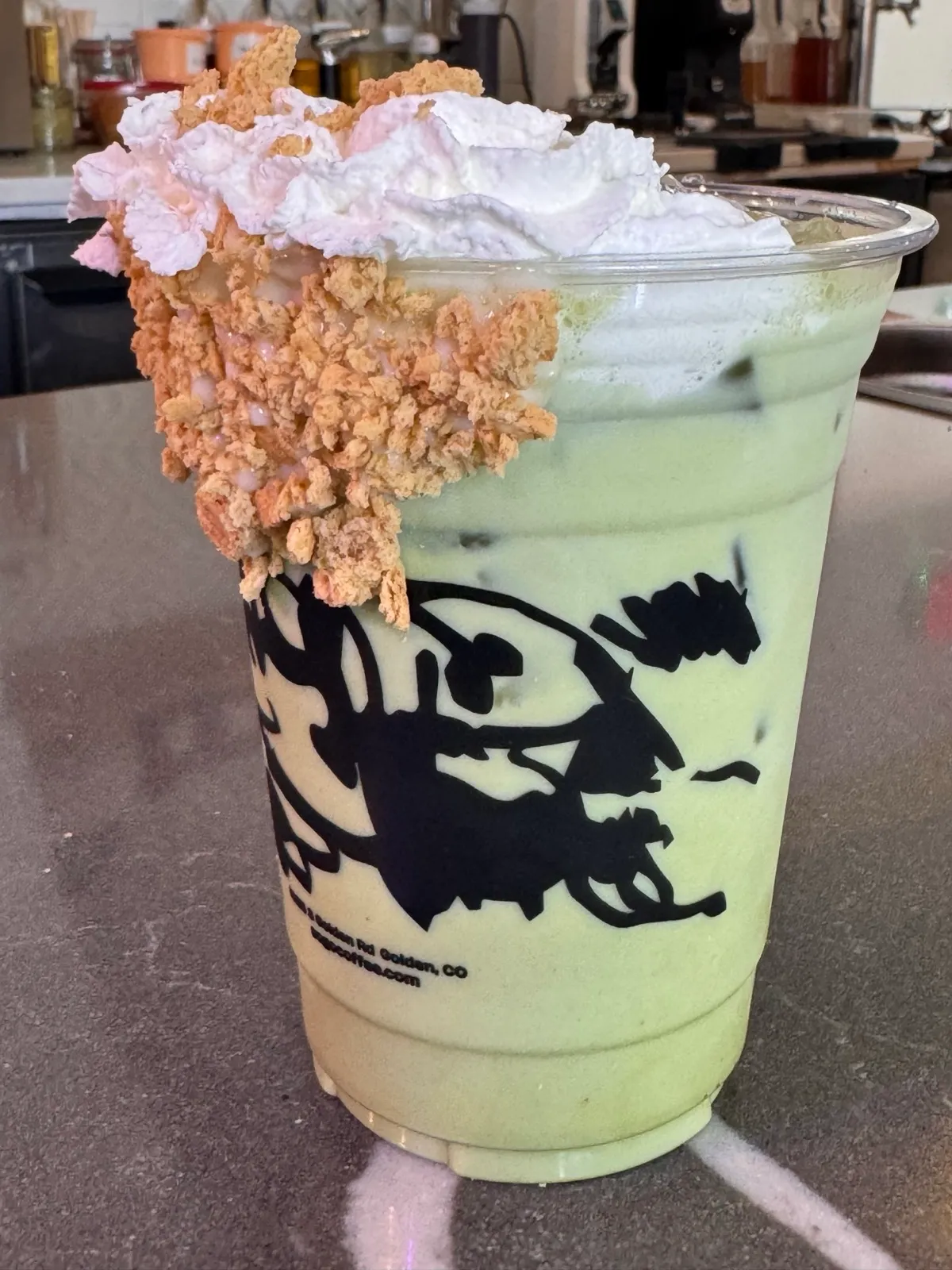 Key Lime Bliss. Espresso or ceremonial matcha with housemade key lime, choice of milk, a real key lime honey graham cookie crumble rim, and a finish of whip.
