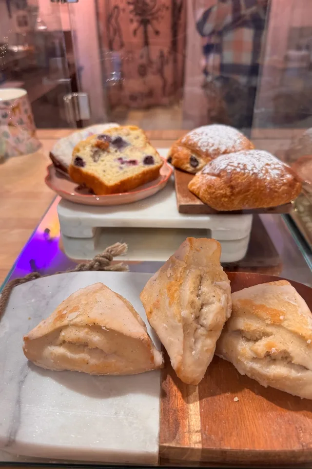 Fresh-baked breads and pastries in the case
