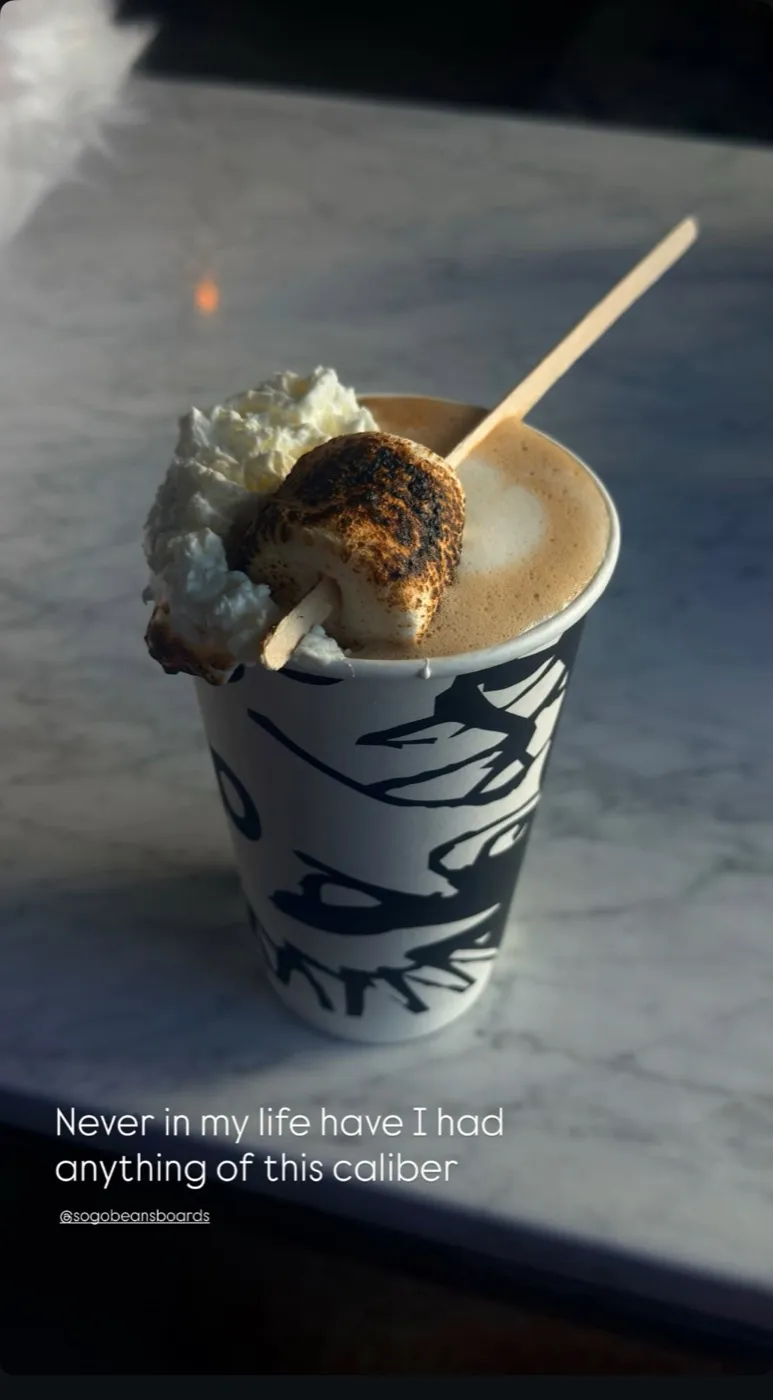 Toasted marshmallow latte with a jumbo torched marshmallow